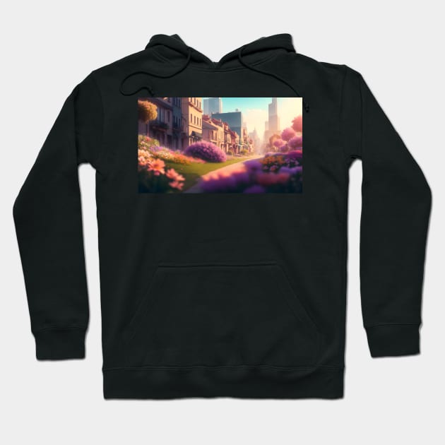 City street with beautiful flowers Hoodie by WODEXZ